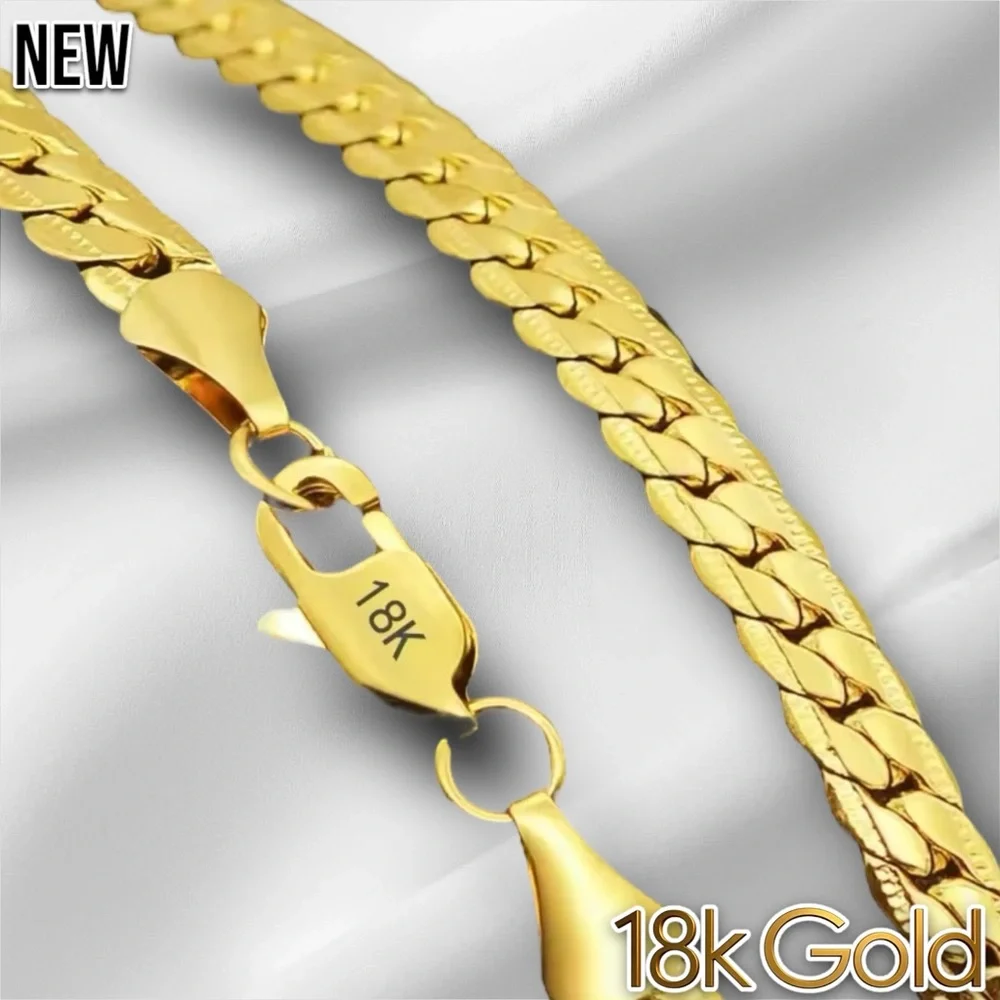 New 18K Gold Flat Chain Necklace 20inches Unisex - Picture 4 of 7